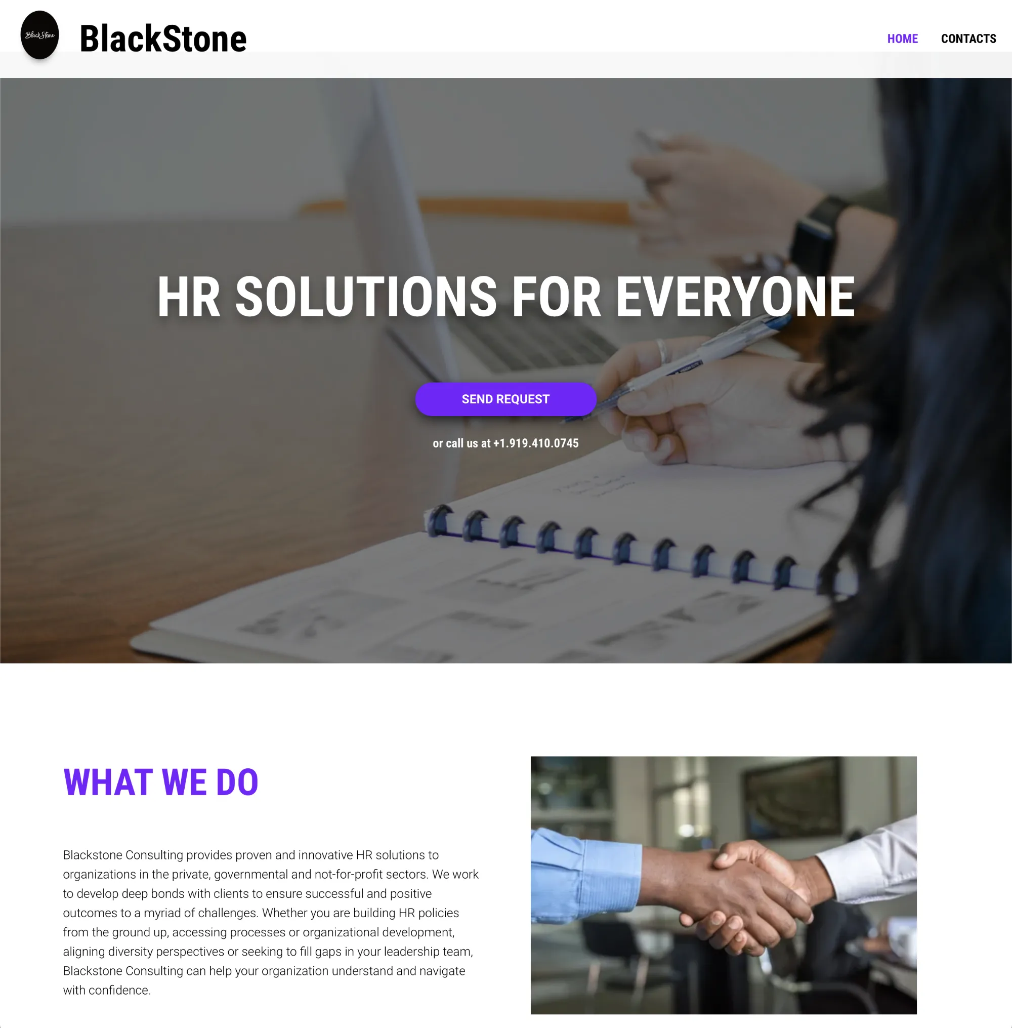 Engaging top header banner with direct contact us button and number.