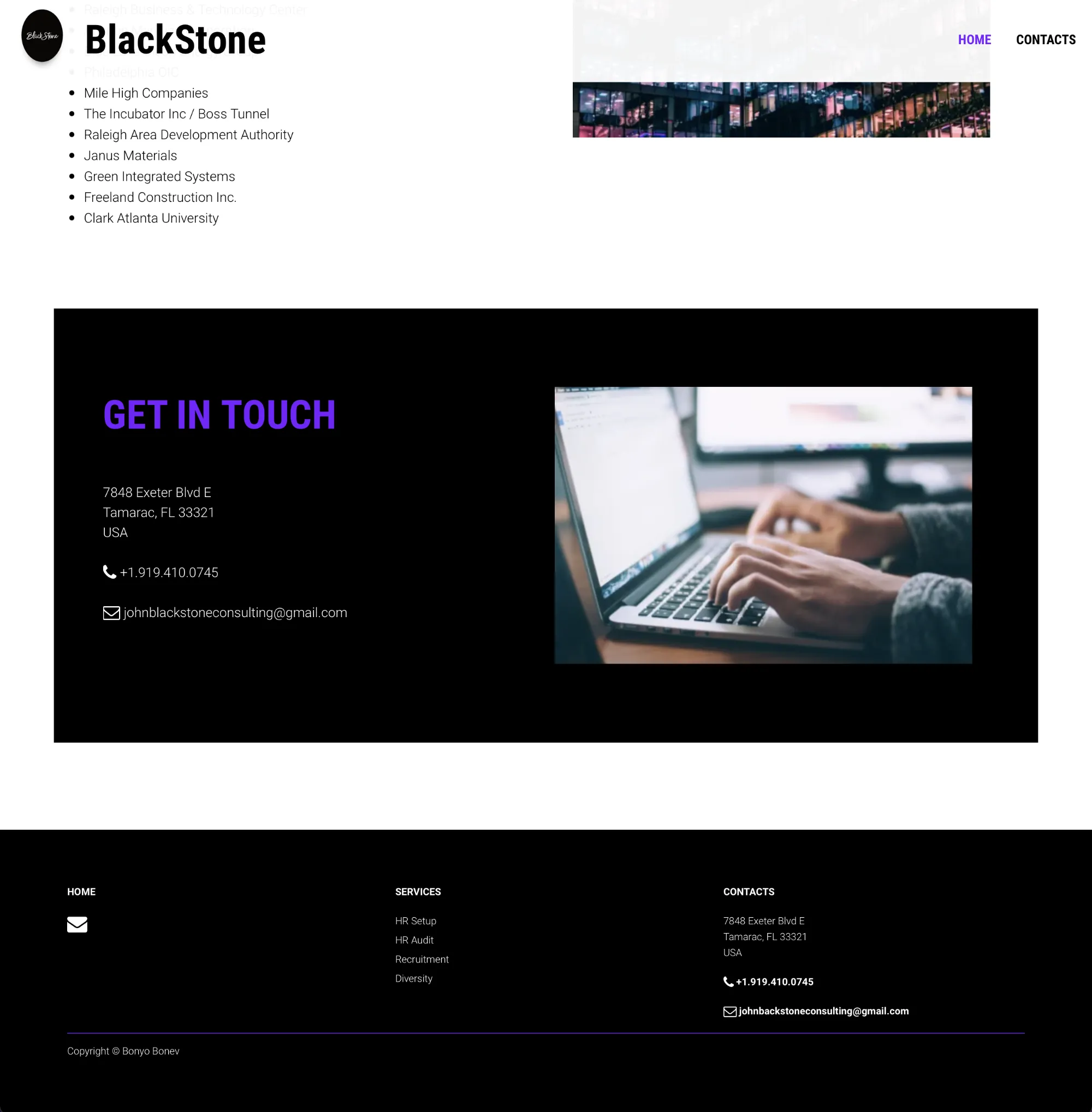 Stylish and engaging bottom part of the website and footer with contact info